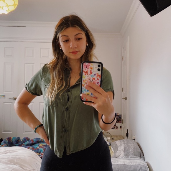 Army green button down shirt - Picture 5 of 5